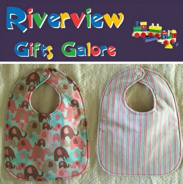 Reversible Bib - Pastel Elephants / Stripes