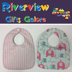 Reversible Bib - Pastel Aqua Elephants / Stripes