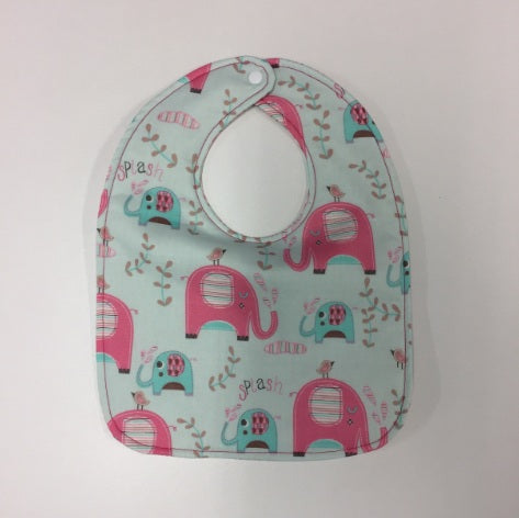 Reversible Bib - Pastel Aqua Elephants / Stripes