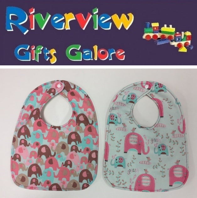 Reversible Bib - Pastel Aqua Elephants / Pastel Elephants