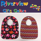 Reversible Bib - Elephants on Black / Colourful Chevron