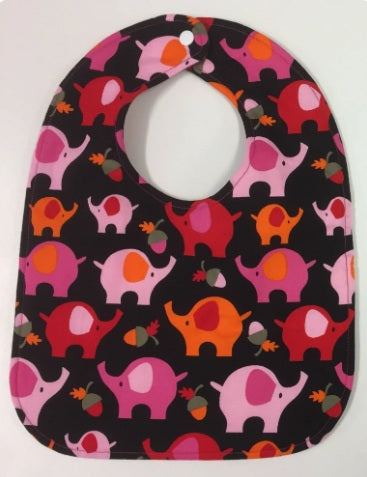 Reversible Bib - Elephants on Black / Colourful Chevron
