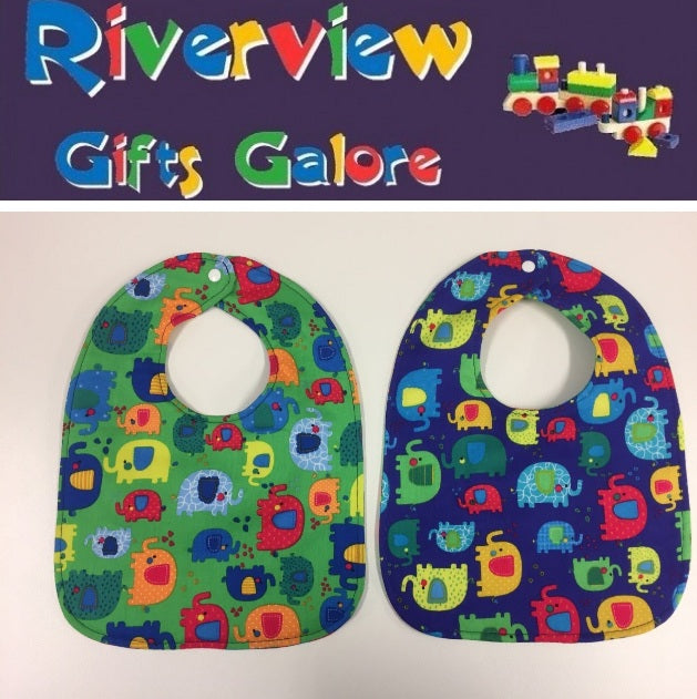 Reversible Bib - Green Elephants / Blue Elephants