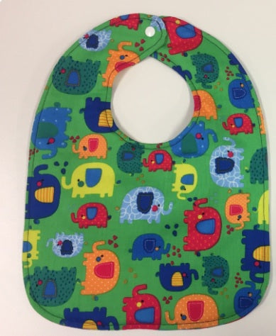 Reversible Bib - Green Elephants / Blue Elephants