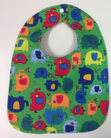 Reversible Bib - Green Elephants / Stripes