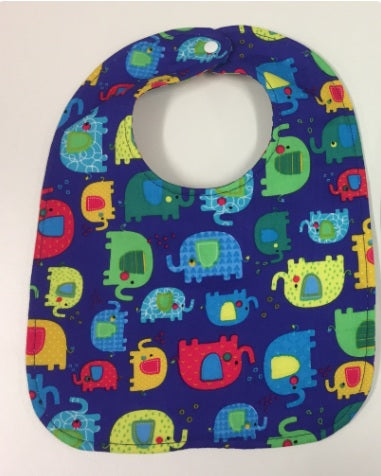 Reversible Bib - Blue Elephants / Stripes