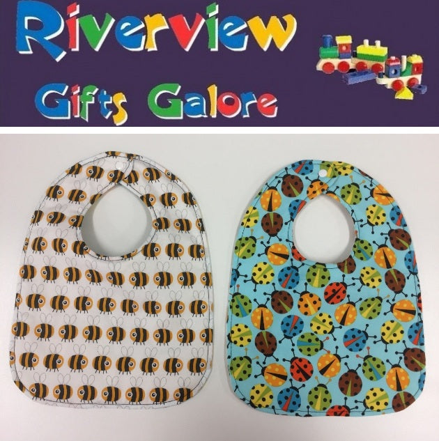 Reversible Bib - White Bee/Blue Ladybird