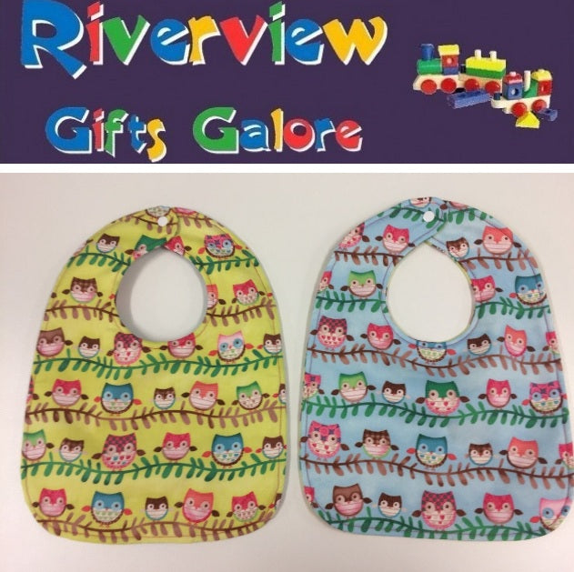 Reversible Bib - Lime Owls / Sky Blue Owls