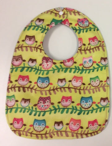 Reversible Bib - Lime Owls / Sky Blue Owls