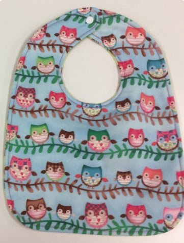 Reversible Bib - Lime Owls / Sky Blue Owls