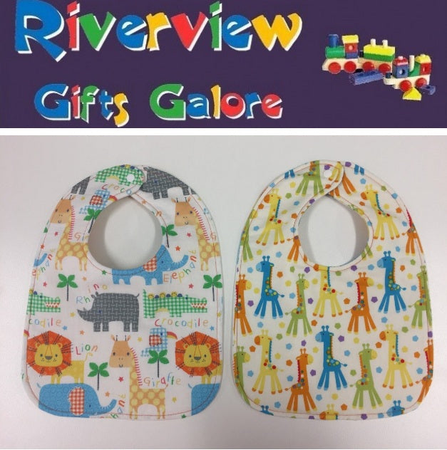 Reversible Bib - African Animals / Multi Coloured Giraffes