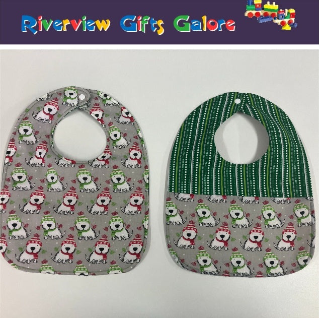 Reversible Bib - Christmas Dogs / Green