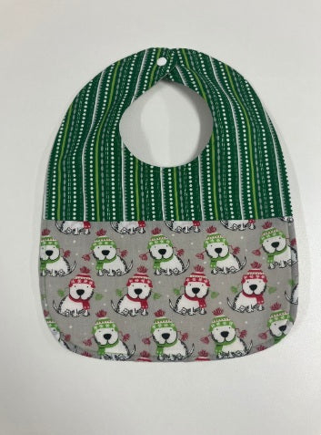Reversible Bib - Christmas Dogs / Green