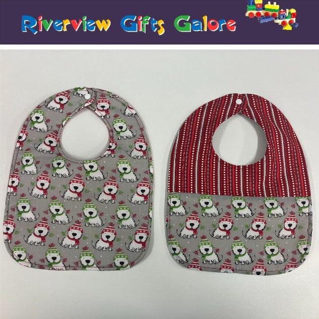 Reversible Bib - Christmas Dogs / Red