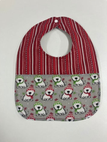 Reversible Bib - Christmas Dogs / Red
