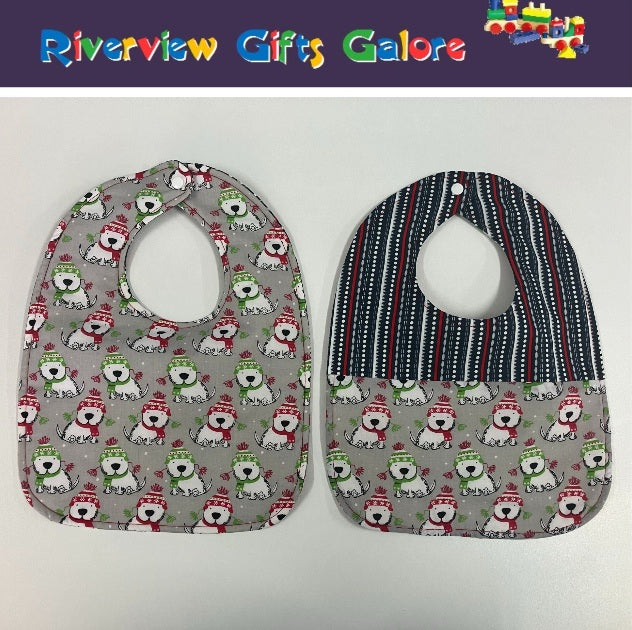 Reversible Bib - Christmas Dogs / Grey