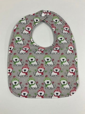Reversible Bib - Christmas Dogs / Grey