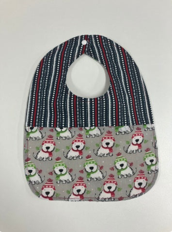 Reversible Bib - Christmas Dogs / Grey