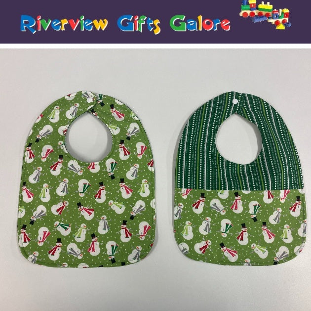 Reversible Bib - Snowman on Green / Green