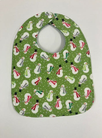 Reversible Bib - Snowman on Green / Green