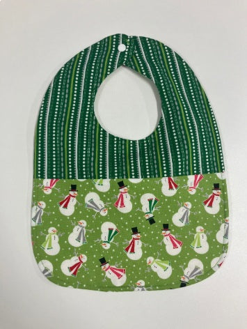 Reversible Bib - Snowman on Green / Green