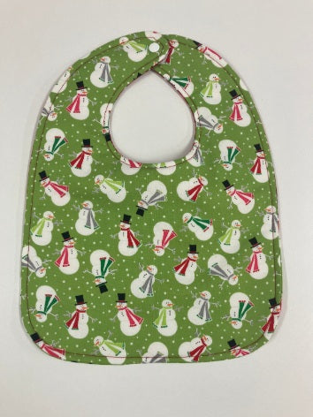 Reversible Bib - Snowman on Green / Red