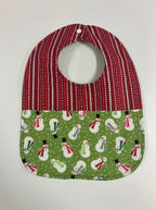Reversible Bib - Snowman on Green / Red