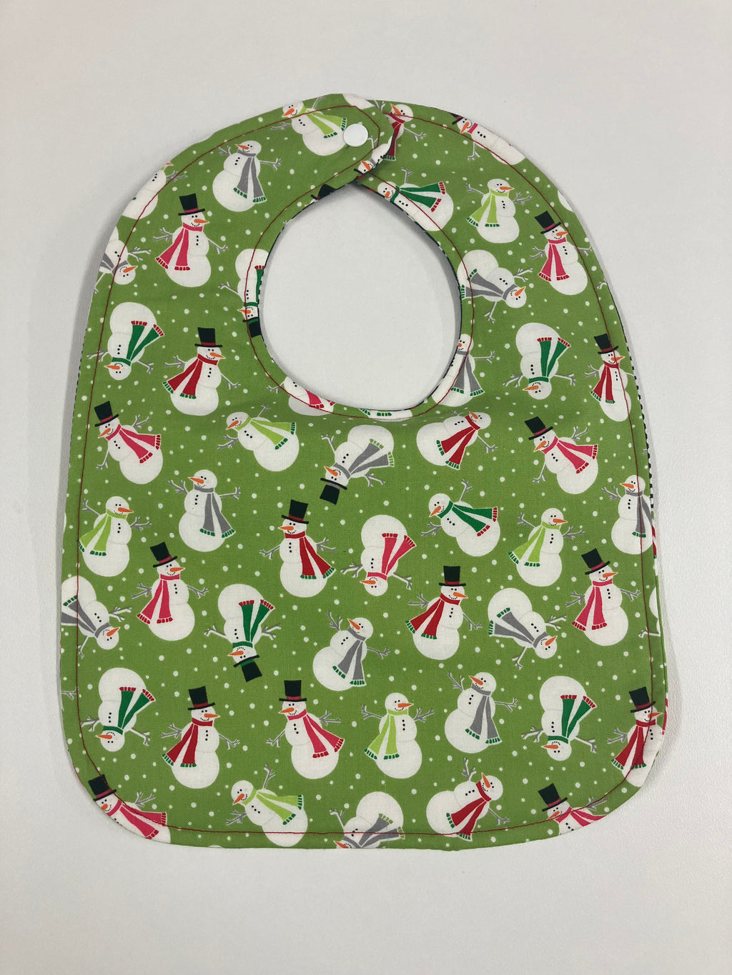 Reversible Bib - Snowman on Green / Grey