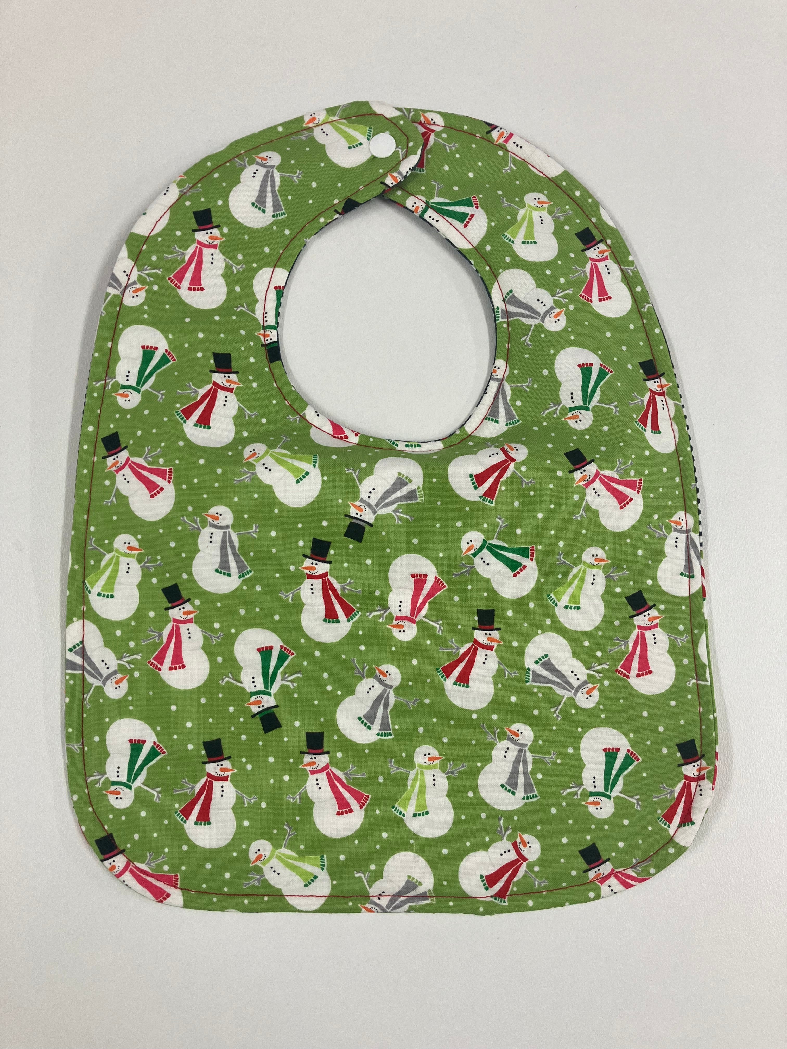 Reversible Bib - Snowman on Green / Grey