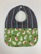 Reversible Bib - Snowman on Green / Grey