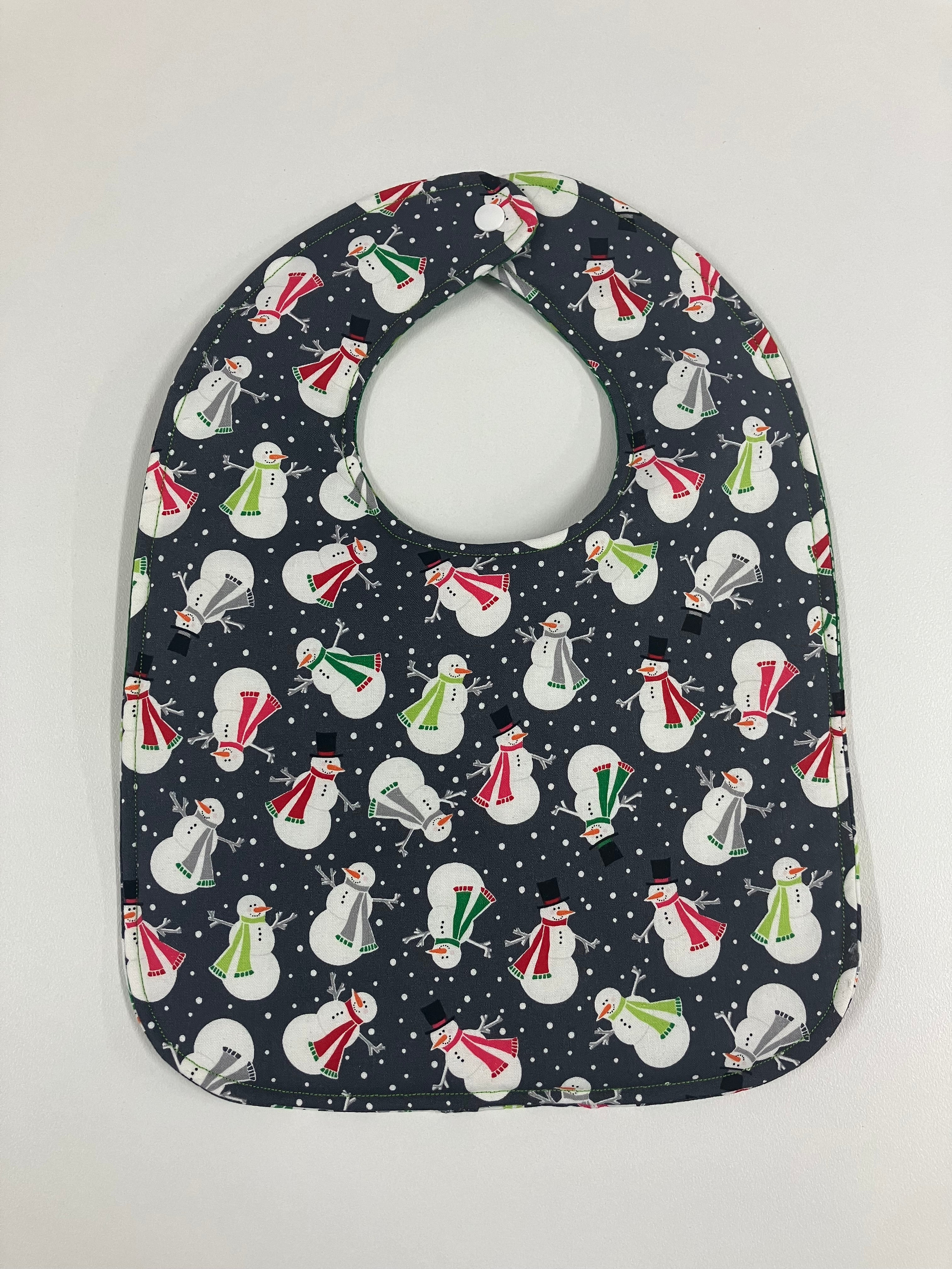 Reversible Bib - Snowman on Grey / Green