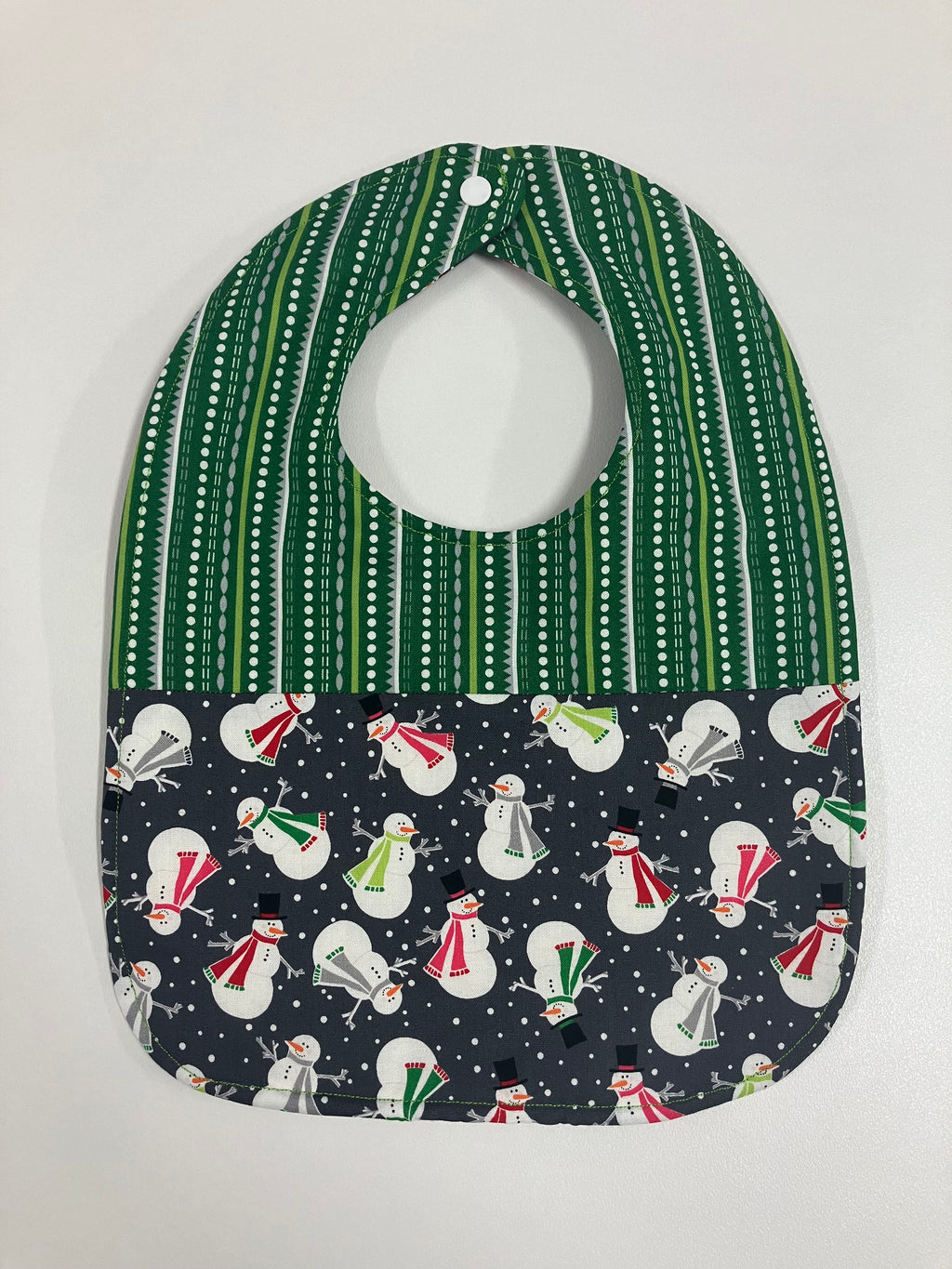 Reversible Bib - Snowman on Grey / Green