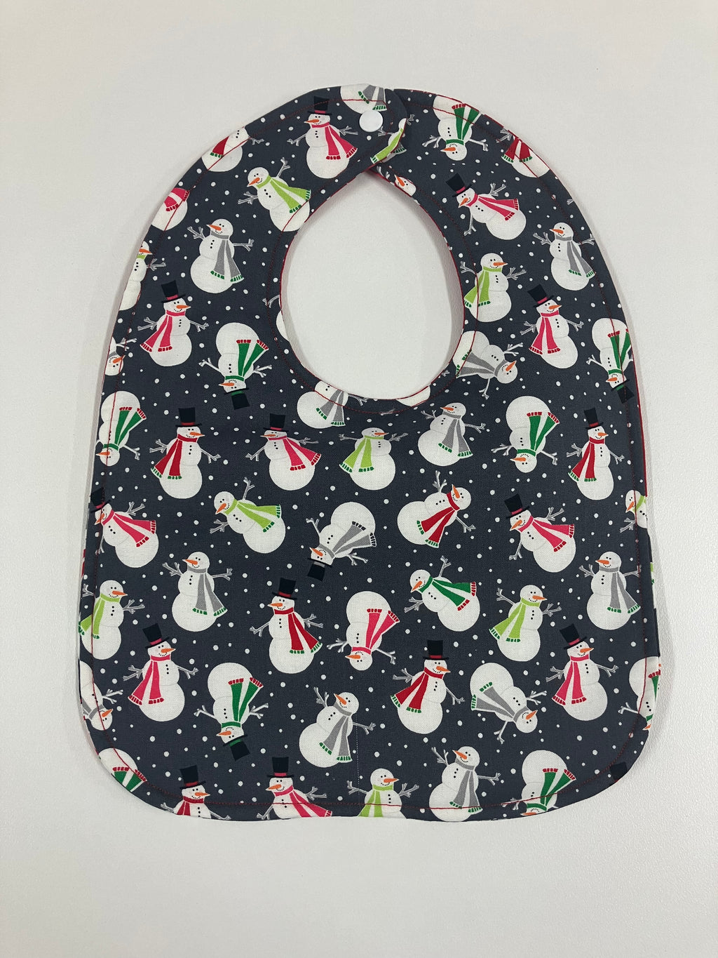 Reversible Bib - Snowman on Grey / Red