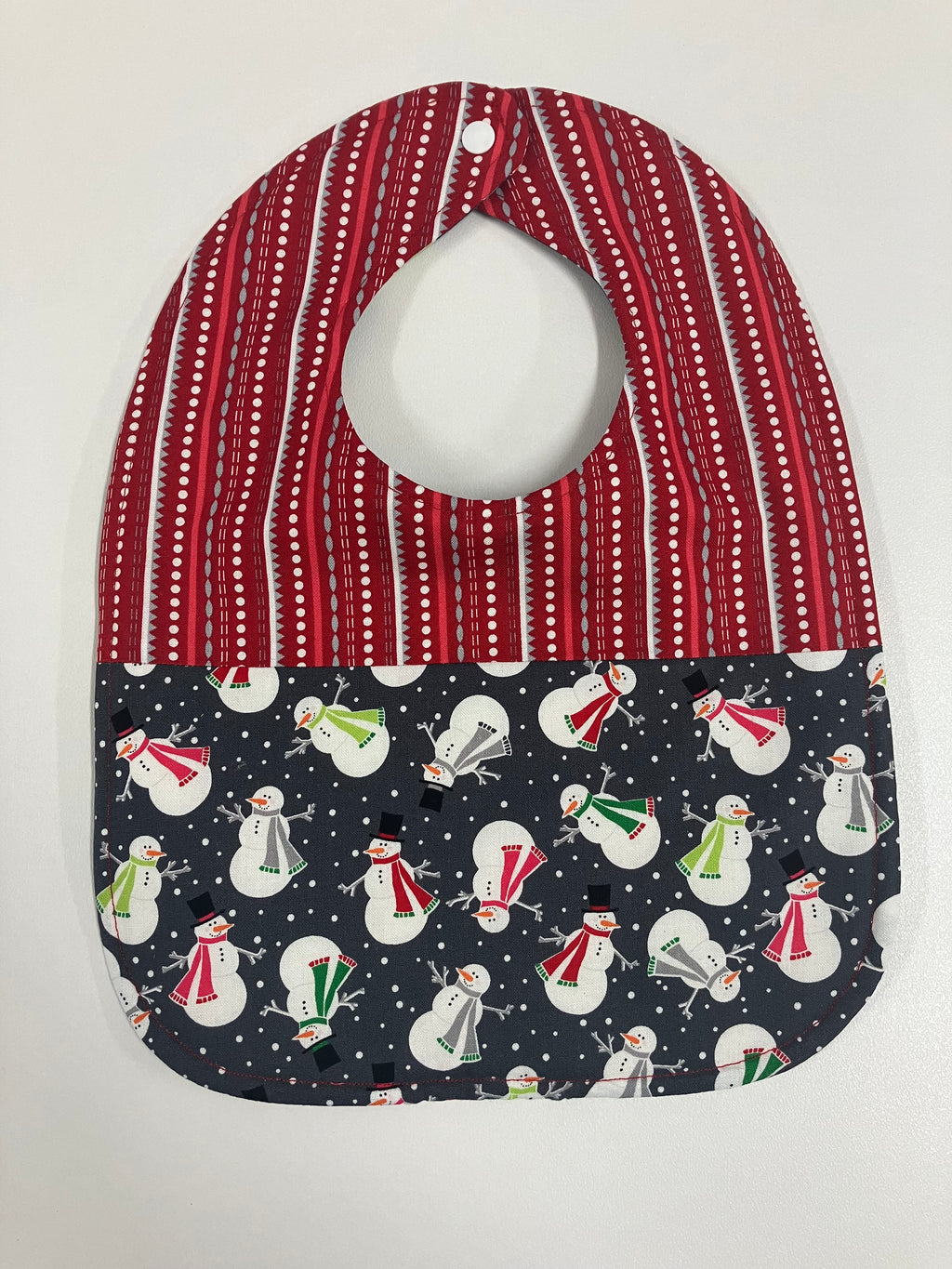 Reversible Bib - Snowman on Grey / Red
