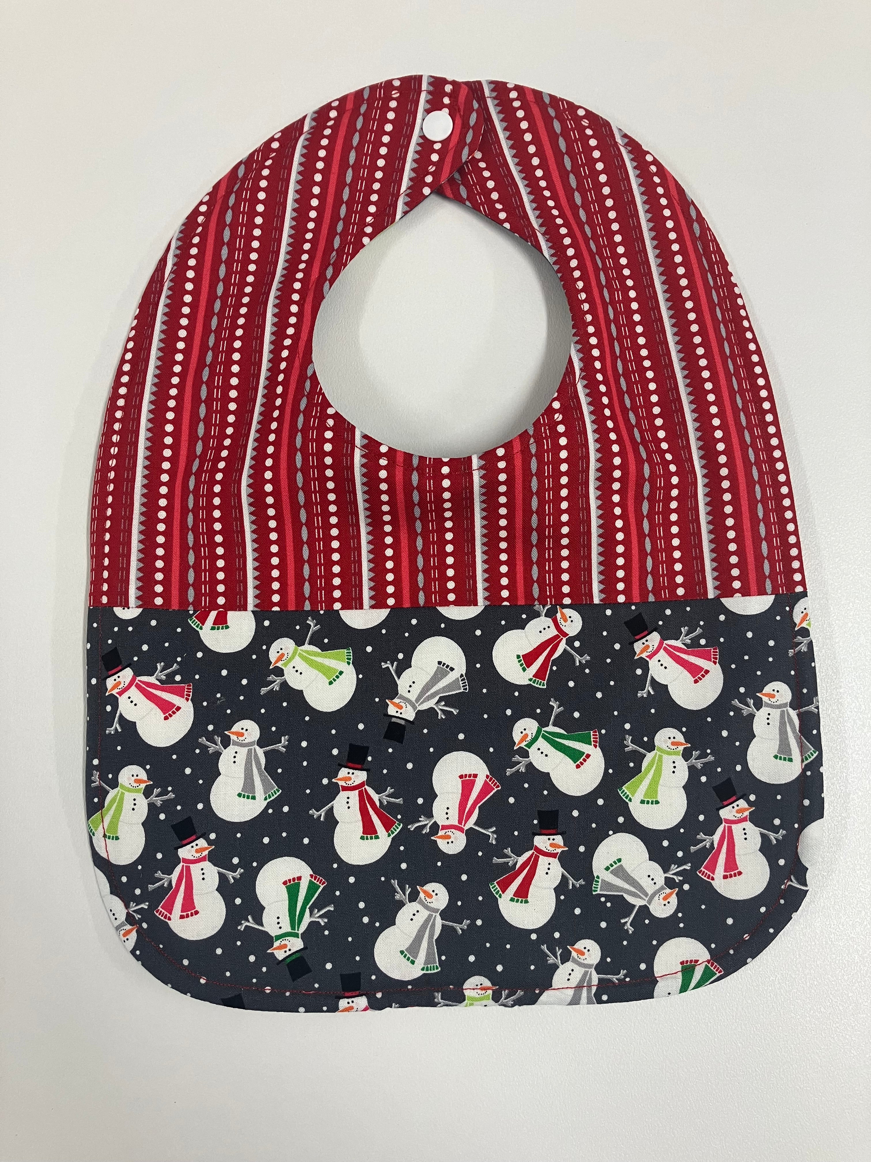 Reversible Bib - Snowman on Grey / Red