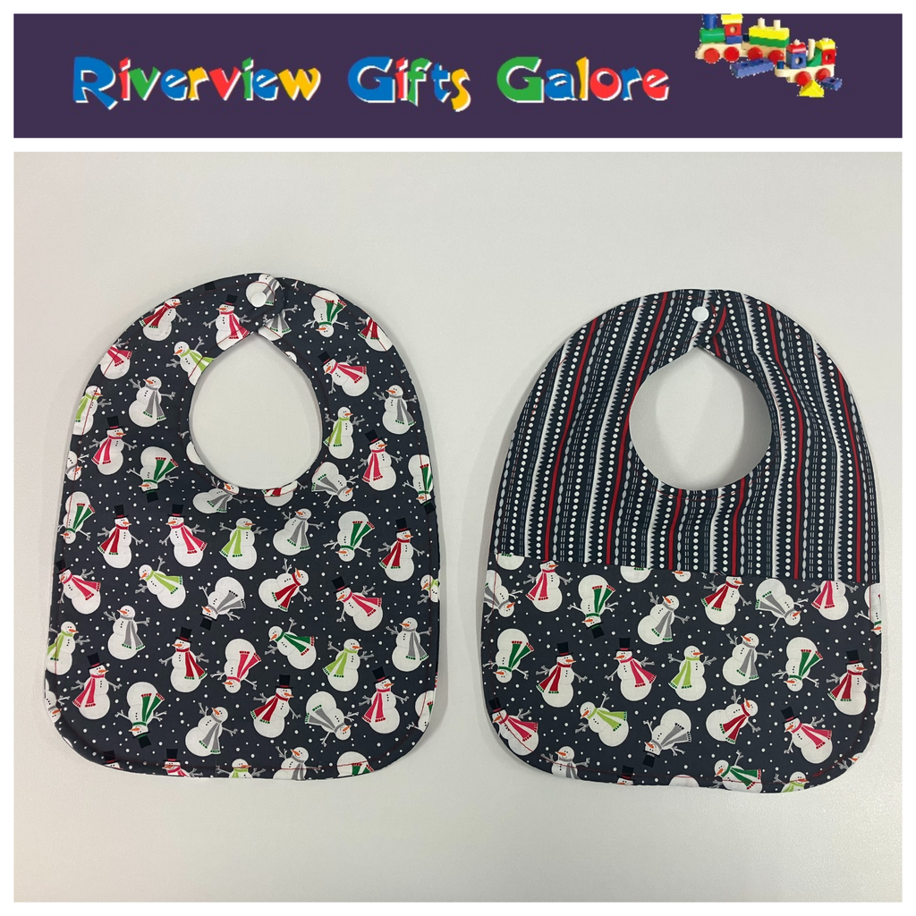 Reversible Bib - Snowman on Grey / Grey