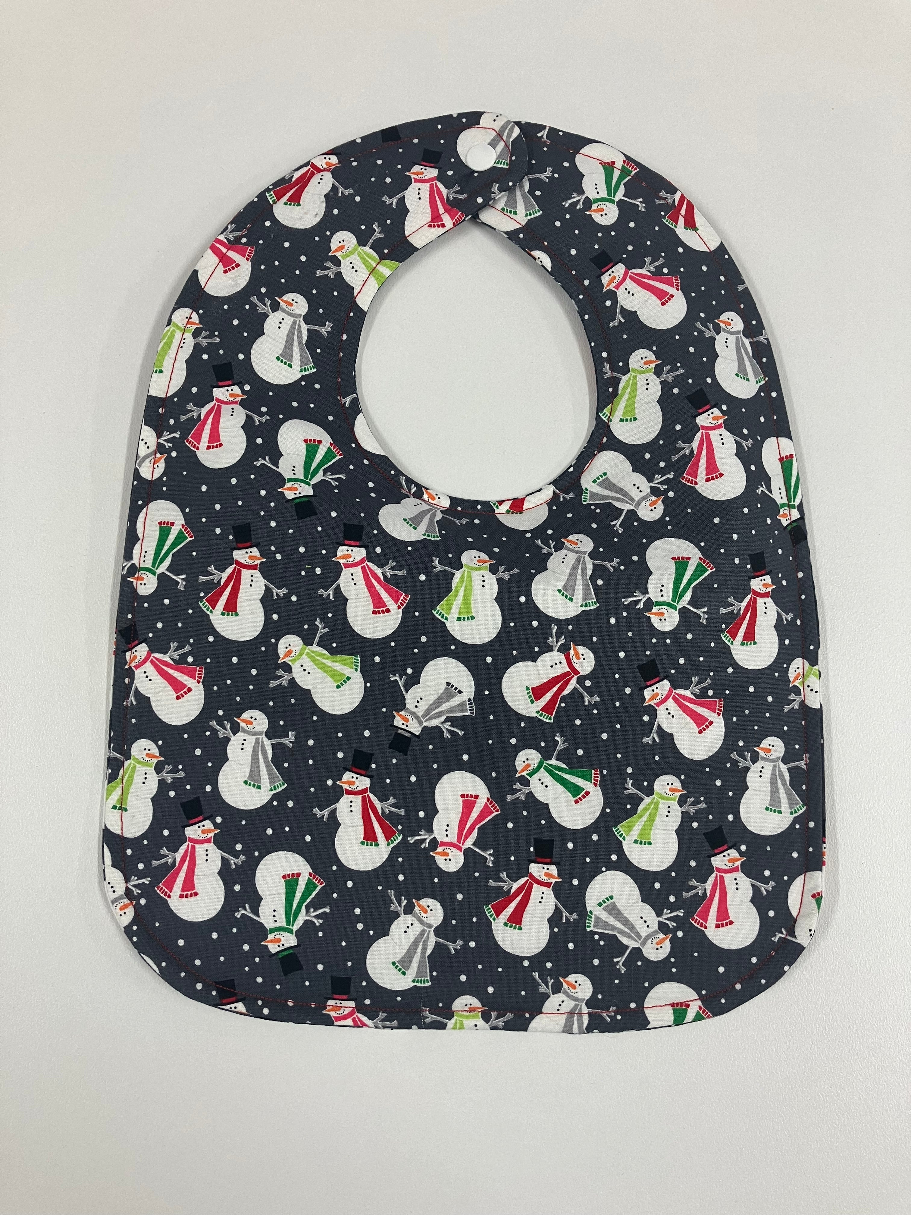 Reversible Bib - Snowman on Grey / Grey