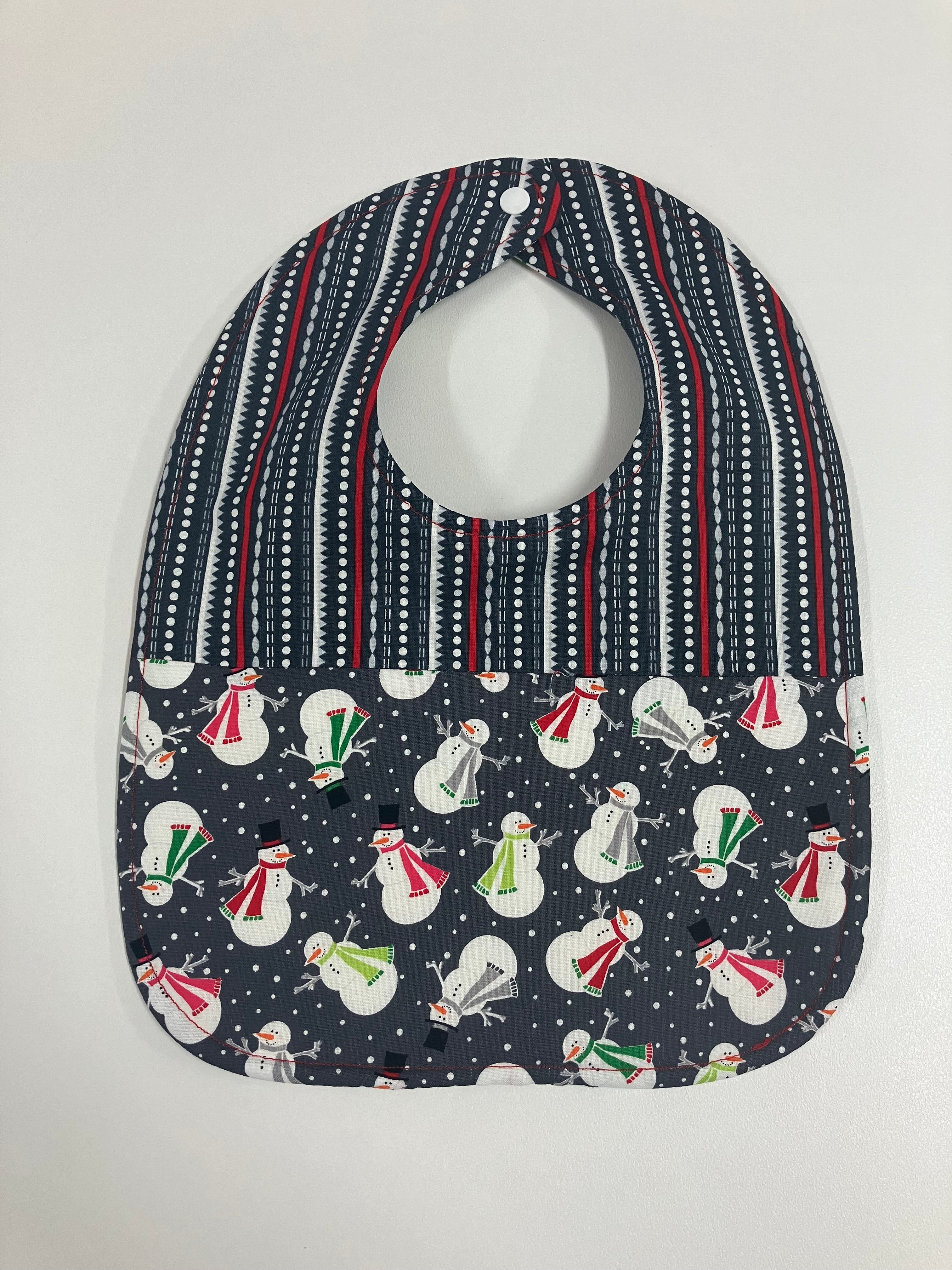 Reversible Bib - Snowman on Grey / Grey