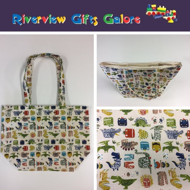 Large Tote Bag – Dinosaurs Cream