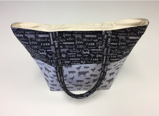 Large Tote Bag – Farm Sweet Farm - Charcoal and Animals