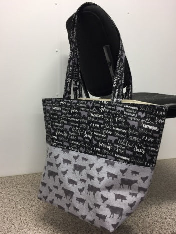 Large Tote Bag – Farm Sweet Farm - Charcoal and Animals
