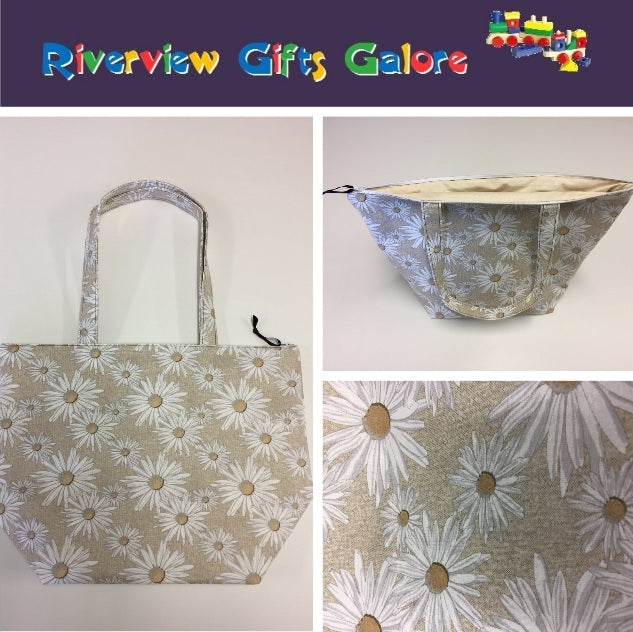 Large Tote Bag with Zip - Daisy Taupe
