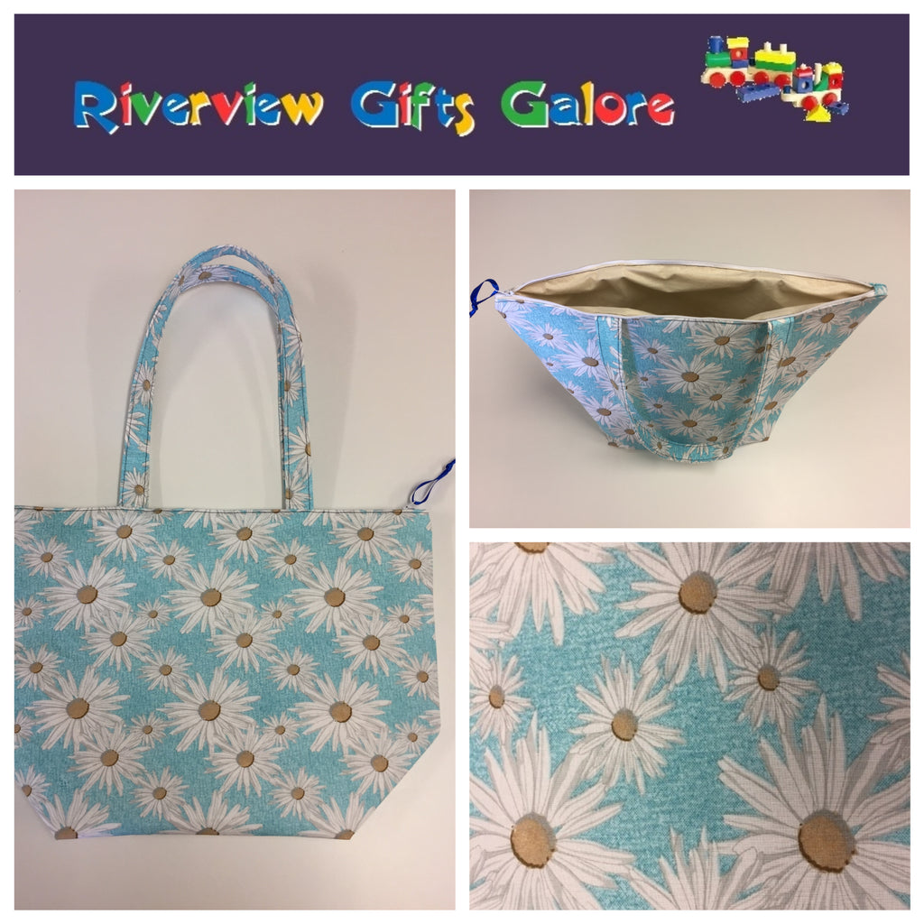 Large Tote Bag with Zip - Daisy Blue