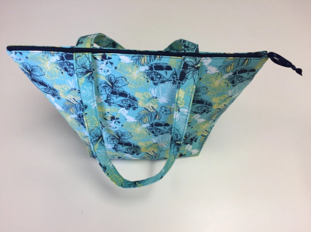 Large Tote Bag with Zip - Hibiscus Combi Blue
