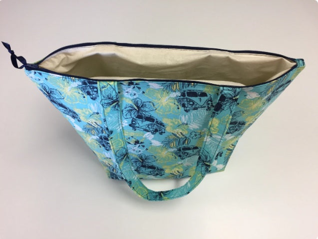 Large Tote Bag with Zip - Hibiscus Combi Blue