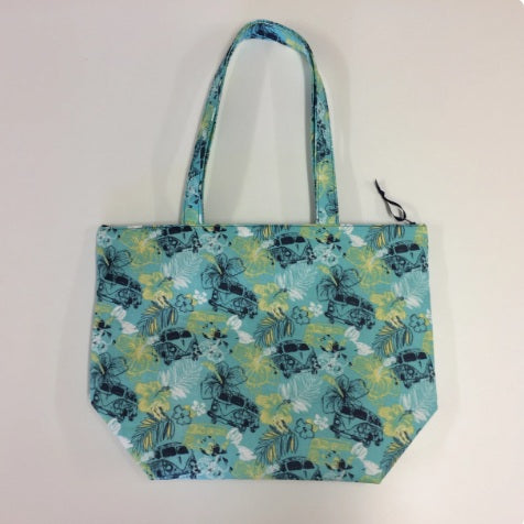 Large Tote Bag with Zip - Hibiscus Combi Blue