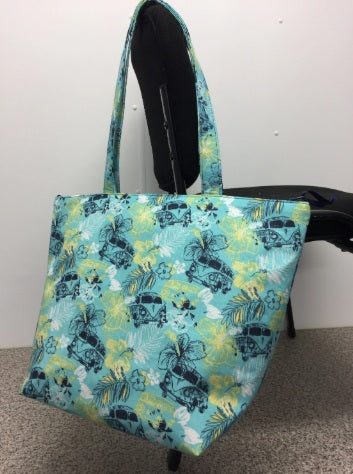 Large Tote Bag with Zip - Hibiscus Combi Blue