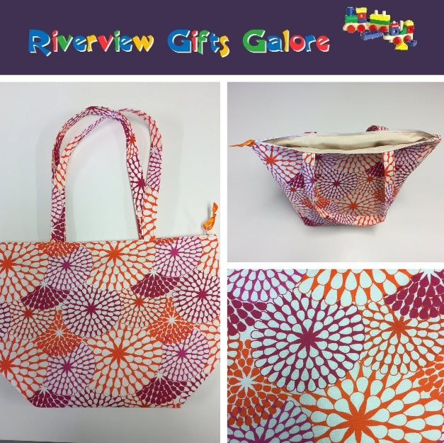 Large Tote Bag with Zip - Crimson Orange Pattern