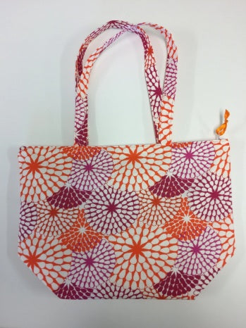 Large Tote Bag with Zip - Crimson Orange Pattern