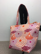 Large Tote Bag with Zip - Crimson Orange Pattern